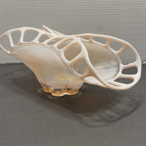 11” 1950's Duncan Miller Glass Murano Pink Opalescent Whimsey Dish Vase Vintage