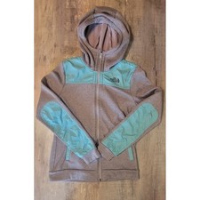 The North Face Womens Grey Teal Full Zip Fleece Hoodie Jacket Medium Overlay