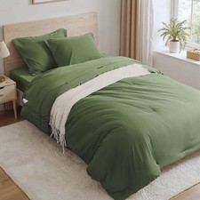 Twin Comforter Set 5 Pieces, Olive Green Bed in a Bag with Sheets, All Season...