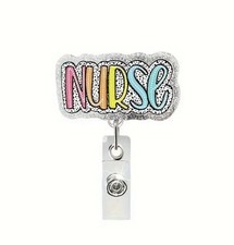 Nurse Badge Reel ID Card Holder, RN Medical Hospital Scrubs Glitter Acrylic