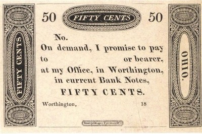 Worthington Office 50 cents - Obsolete Notes - Paper Money - US - Obsolete