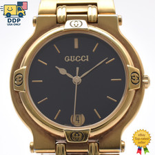 GUCCI 9200M Vintage Men’s Quartz Watch Gold Black Dial Date 32mm Japan [Exc+5]