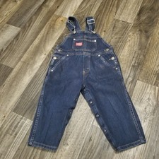 Vintage Oshkosh Denim Vestbak Romper Overalls 3T Made In USA Dark Wash Waxed 
