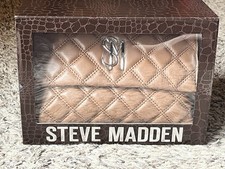 Steve Madden Bezra Quilted Clutch with Bonus SM Charm Brown New In Box/Tags