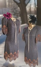 love label asos black Bronze 20s Deco beaded Gatsby Vtg evening gatsby dress 8 