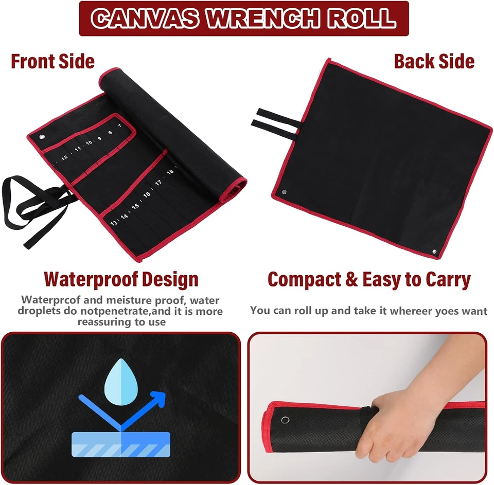 Wrench Roll up Pouch Wrench Organizer Bag with Handle Wrench Organizer Tool Hold - Image 4 of 4