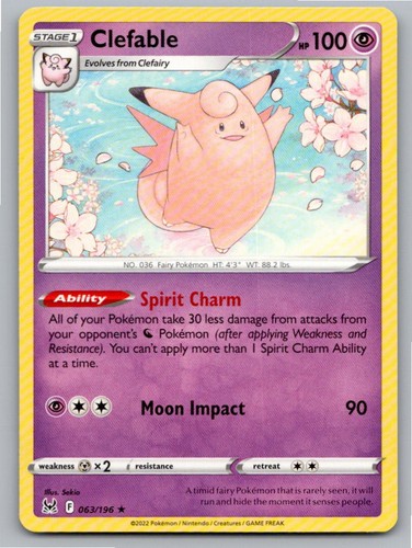 2022 POKEMON CLEFABLE LOST ORIGIN 063/196 R NM A57375 FREE S&H