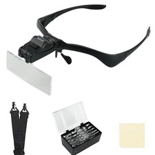 Headhand Magnifier Glasses with 2 LED Professional Jeweler's Loupe Light Brac...