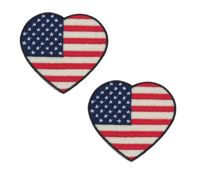 Dúo Pack Embroidered Patch of American National Flag in Heart Shape 2.6  X 2.4 