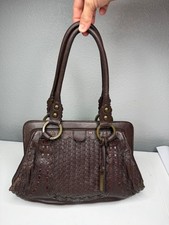 ISABELLA FIORE 3D INTERLOCKED LEATHER Dark BROWN Hand Bag SHOULDER BAG 510 msrp