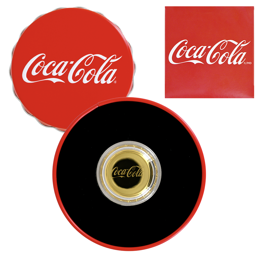 2025 Niue 1.2 Gram 999 Gold Coca-Cola Bottle Cap Coin w/Red Tin