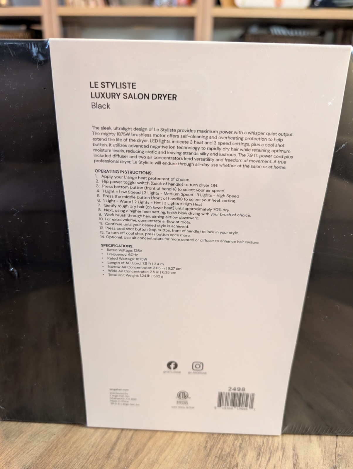 L’ange Le Styliste Luxury Salon Dryer Black Model #2498 New Sealed