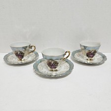 3 SETS Iridescent Lusterware Demitasse Teacup Saucer Gold Courting Couple JAPAN