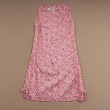 TALBOTS Shift Dress Womens Sz 6 Pink Floral 100% Cotton Back Zip Bow Hem Preppy