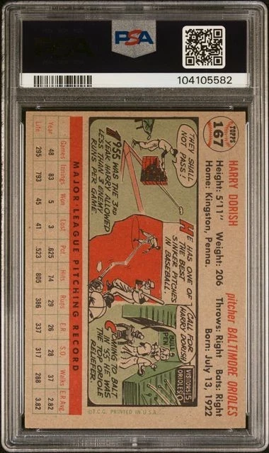 1956 TOPPS #167 HARRY DORISH GRAY BACK PSA VG-EX 4 - Image 2 of 2