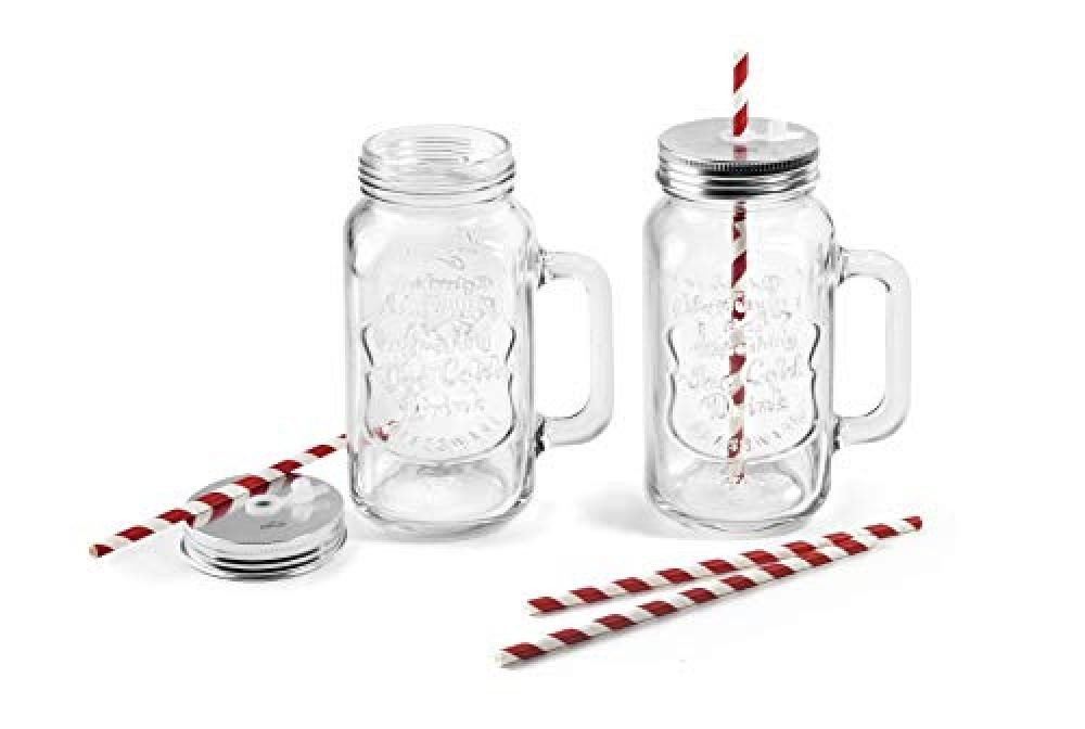 Set 2 Brocche in Vetro Lacor 69387 con Tappo Metallico e Cannucce Eco