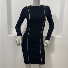 Unbranded Classic Black Long-Sleeve Zip-Trim Bodycon Dress