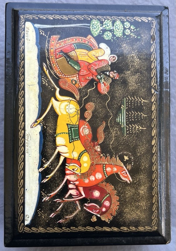 Hand Painted Black Russian Lacquer Box 6 1/4“ X 4 1/4“ X 2“￼