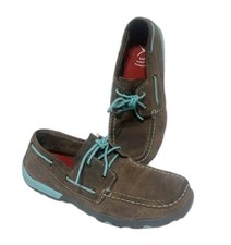 Twisted X Boat Moc Driving Shoe Womens 6.5M Gray Leather Turquoise Lace WDM0098