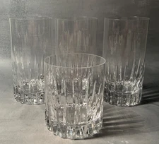 3 Crystal Highball 1 Double Old Fashioned Glasses Vertical Cuts Notched Base