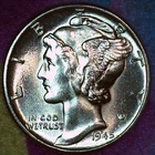 1945-P Mercury Dime – Uncirculated – Brilliant 90% Silver