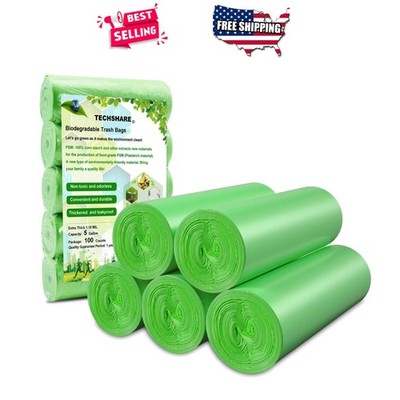 Biodegradable Trash Bags 5 Gallon 100 Count Extra Thick Small Green Kitchen B...