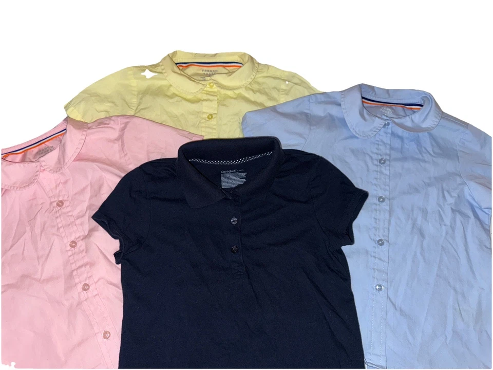 Lote de 4 Uniformes Tops Blusa Cuello Peter Pan Manga Corta Niña Tostadas Francesas Foto 2 de 4