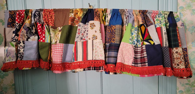 Boho Groovy Handmade VTG Patchwork Curtain Valance Orange Tassle Fringe 136''