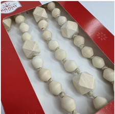 Holiday Time Natural Wood Bead and Jute Tassel Garland 6 Ft New