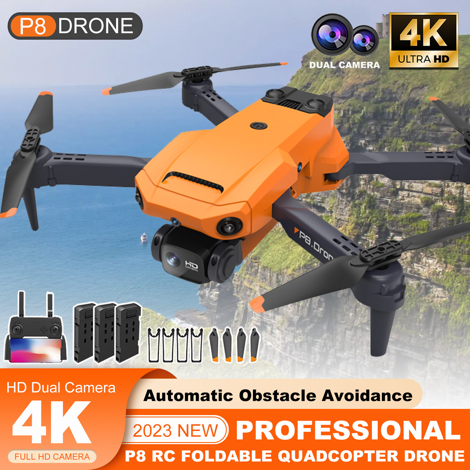 4K GPS Drone with HD Camera Drones WiFi FPV Foldable RC Quadcopter W