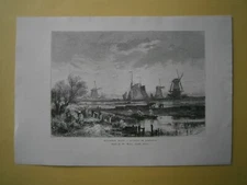 1879 Reclus print BOGS AND WINDMILLS NEAR DORDRECHT, NETHERLANDS, #15