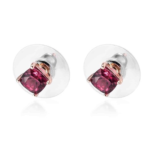 BEAUTIFUL!! Rhodolite Garnet Solitaire Stud Earrings Vermeil Plated 1.40ctw - Picture 4 of 5