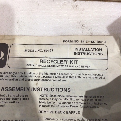 Toro OEM 32” Recycler Kit 80-3600 - Picture 2 of 2