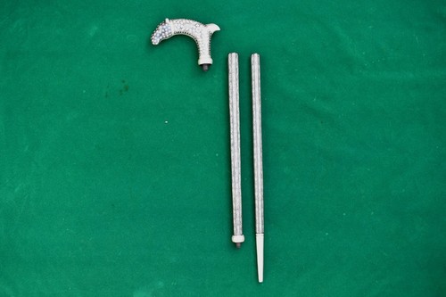 Bastone da passeggio pieghevole argento damascato ferro islamico Mughal indiano vintage - Foto 6 di 10