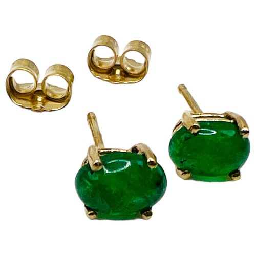 14k Yellow Gold Natural Green Chrysoprase Post Earrings 0.90ct, 1523 - Picture 5 of 6