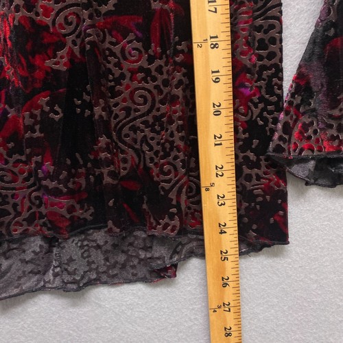 Cupio Top Womens Medium Burnout Velvet Red Boho Hippie Whimsygoth Peasant - Picture 9 of 14
