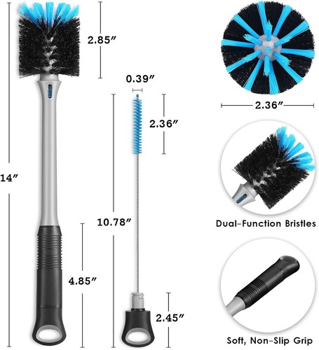2-in-1 Bottle Brush with Straw Brush,Long Handle Water Bottle Scrubbing Brush - Picture 5 of 9