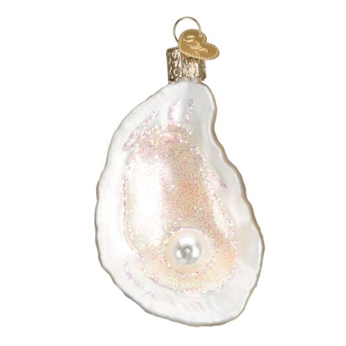 Ornaments: Beach Shells Glass Blown Ornaments for Christmas Tree, Oyster with... - Photo 1/6