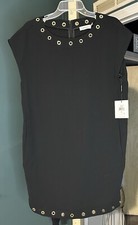 Calvin Klein black shift dress with gold grommet border woman’s SZ 6 NWT