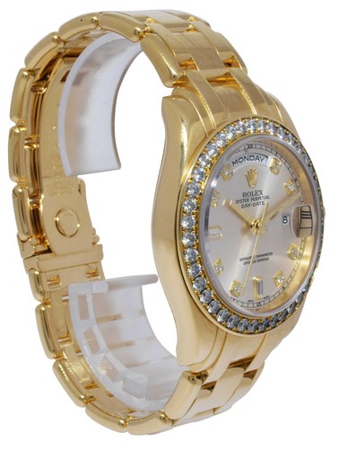 Rolex Masterpiece 18k Yellow Gold Silver Diamond Dial/Bezel 39mm Watch B/P 18948 - Picture 7 of 11