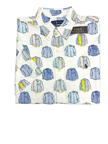 Polo Ralph Lauren Para Hombres Camisa Manga Corta Blanco Pastel Camisas Algodón Oxford $98 - Imagen 5 de 6