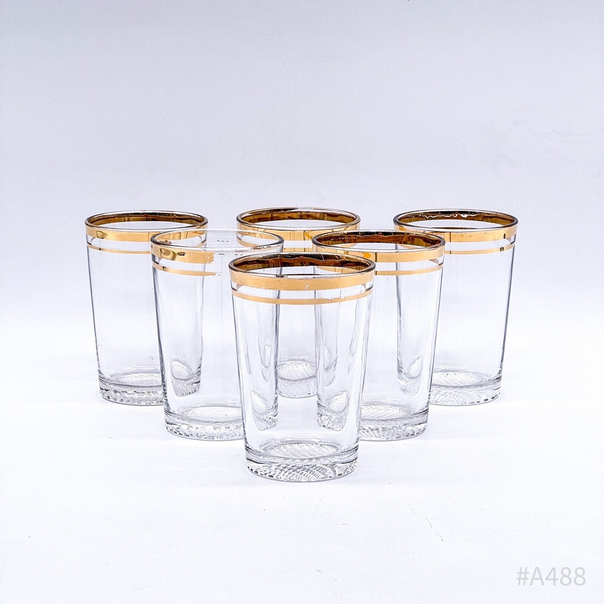 Set of 6 Vintage Drinking Glasses with Gold Rim 60s 70s | 5