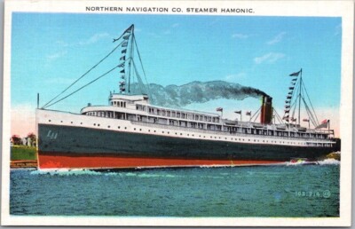 Great Lakes Steamship Postcard ''Northern Navigation Co. STEAMER HAMONIC'' c1920s