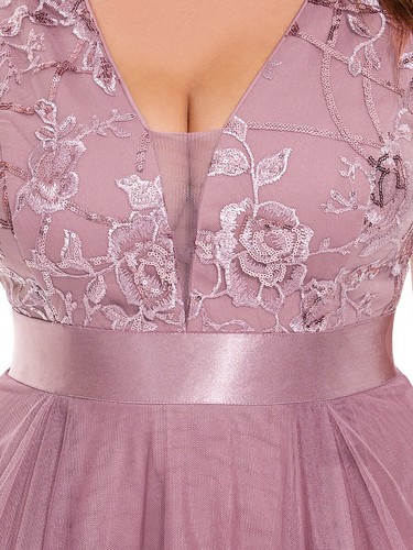 Vestidos de noche de tul alto-bajo con lentejuelas de tul sin mangas talla grande - Imagen 24 de 32