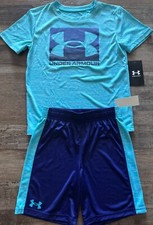 NWT Under Armour Little Boys 6 Light Blue/Purple Blue Logo Shorts Set