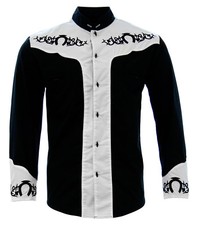 Men's Charro Shirt Camisa Charra El General Western Wear Color Black/White/Black