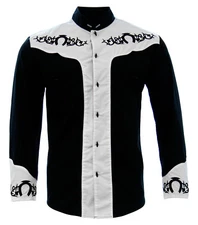 Men's Charro Shirt Camisa Charra El General Western Wear Color Black/White/Black