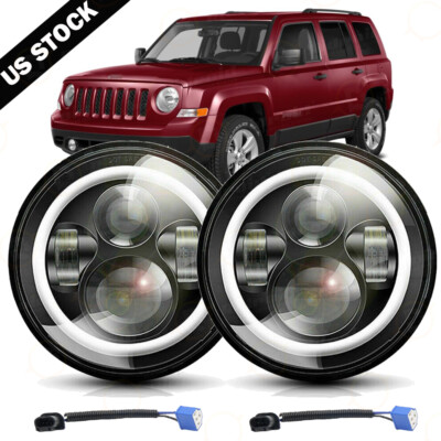 For 2008-2016 Jeep Patriot Pair 7'' inch Round LED Headlights DRL Projector light