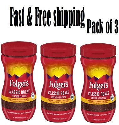 Folgers Classic Roast Instant Coffee Crystals (16 oz.) 3pk-Free Shipping