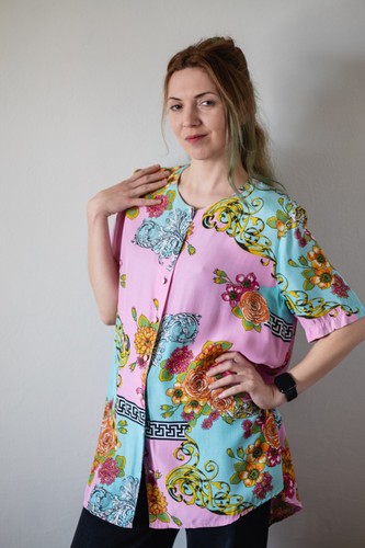 Vintage Baroque Floral Shirt – Candy Colors, Soft Satin Feel, Made in Switzerlan - Picture 9 of 12